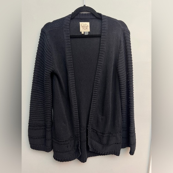 Chaser Black Cardigan with Crochet details, Size Medium - Picture 1 of 5